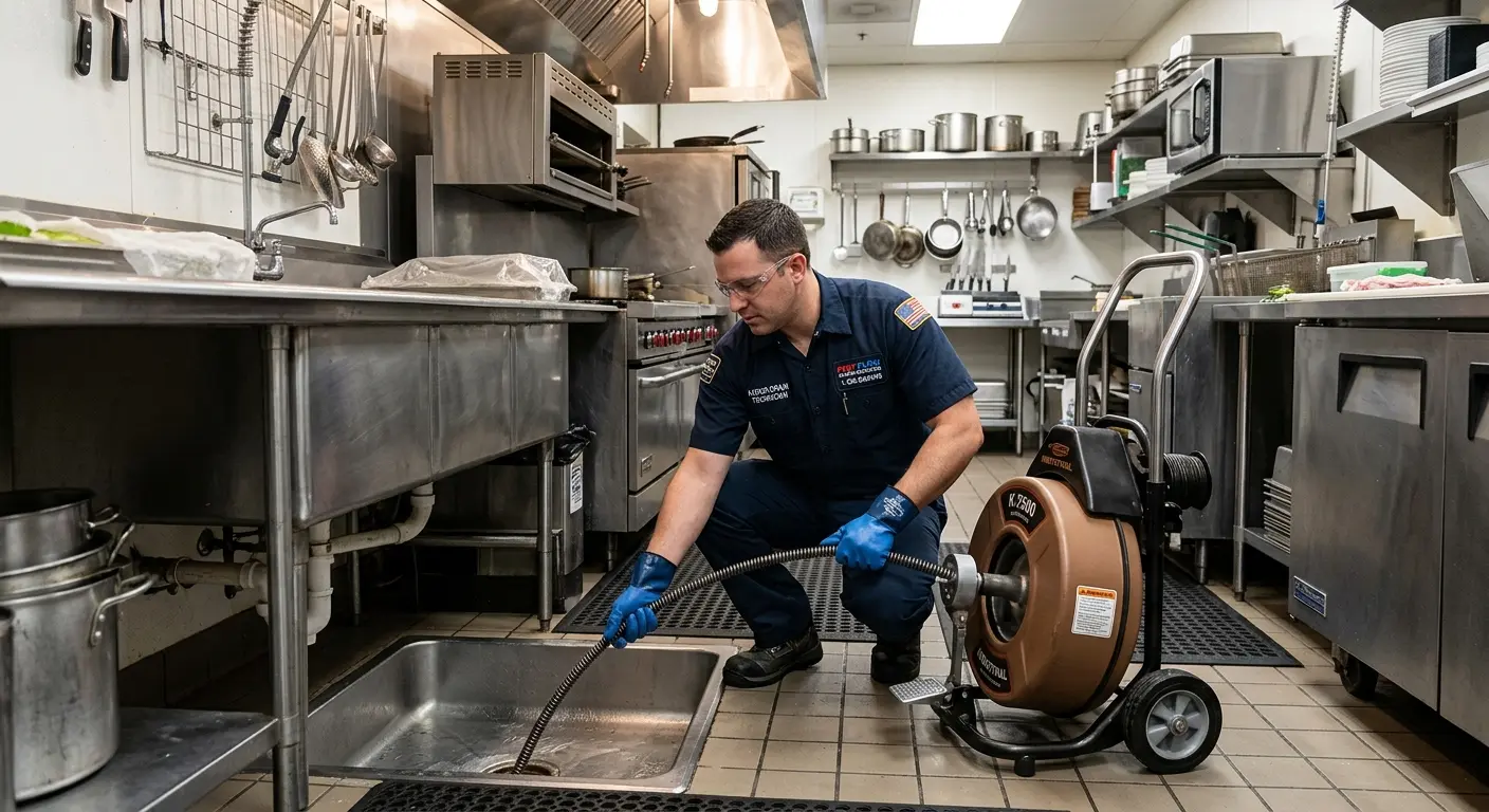 Commercial drain cleaning service in a restaurant kitchen in Sanford